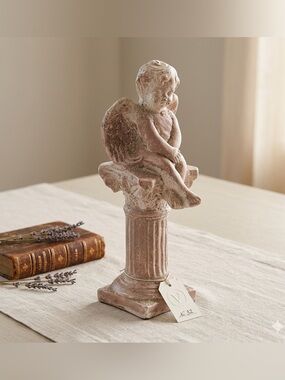 Handmade aged Pink Terracotta Angel Cherub Statue 14” X 4” Timeless piece